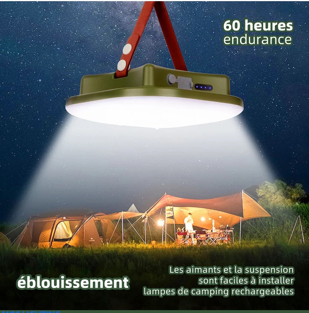 Lampe de camping LED ultra-puissante, rechargeable USB - 15600 mAh, 80 W