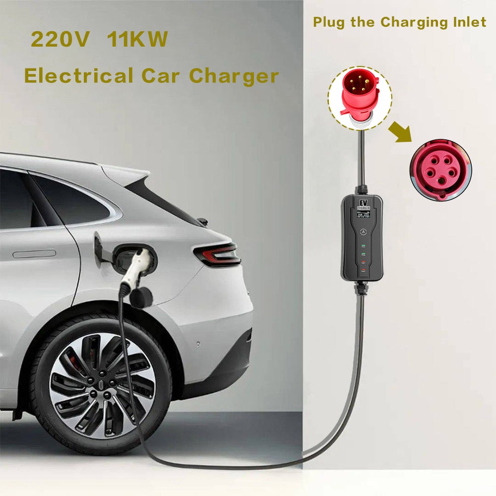 Chargeur de voiture électrique portable 11 kW.