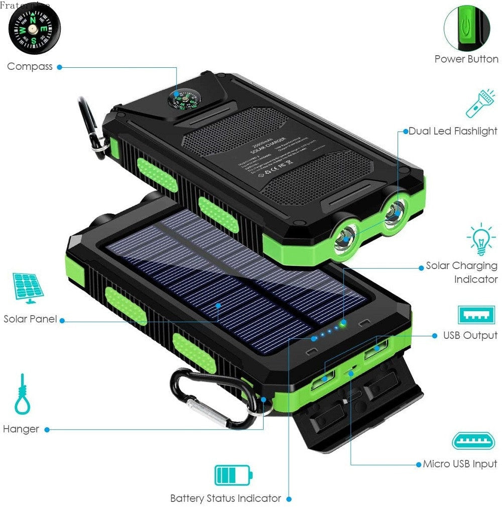 Banque d'alimentation solaire portable pour smartphones avec lampe LED