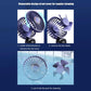 Dual head portable desk fan with 3000mAh battery and neck strap.