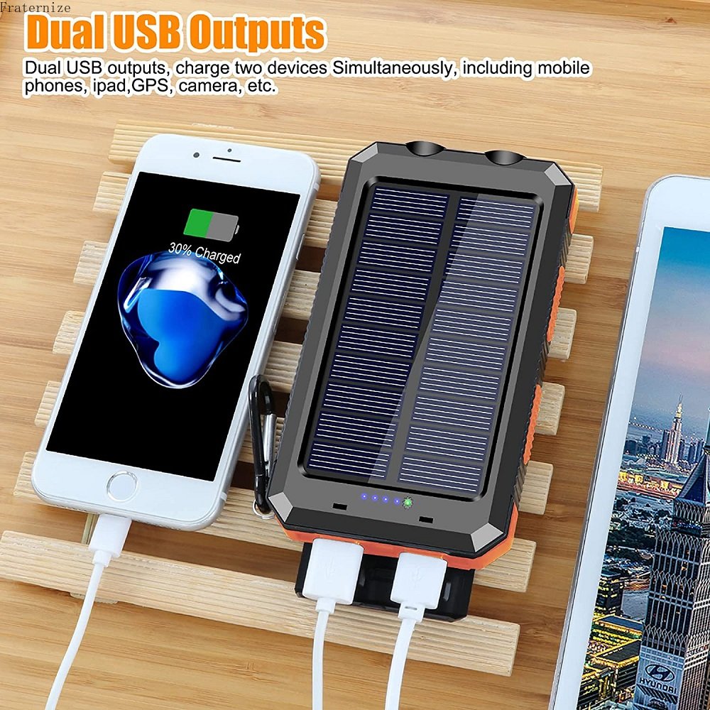 Banque d'alimentation solaire portable pour smartphones avec lampe LED