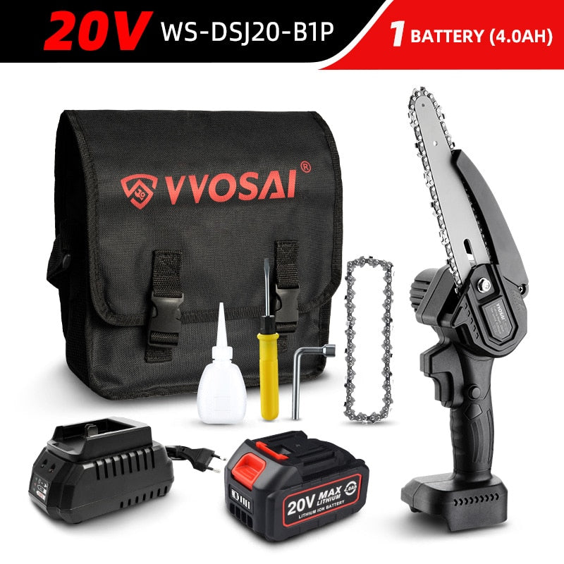 VVOSAI 20V MT-DER 6 inch cordless electric chain saw with brushless motor for wood cutting