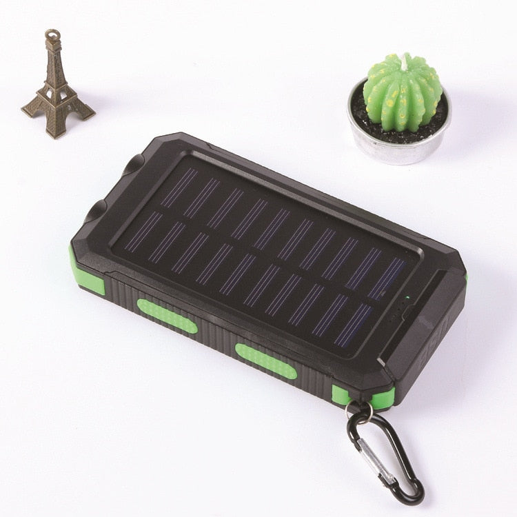Portable solar power bank for smartphones with LED lamp