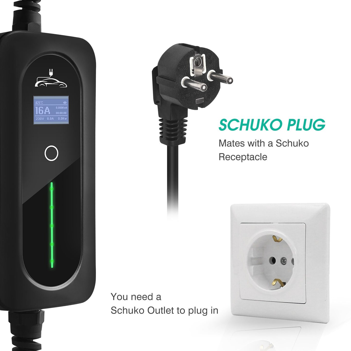 Chargeur de voiture électrique Schuko niveau 2.