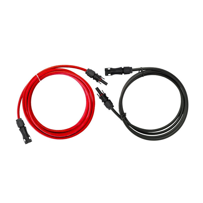 Câble d'extension solaire en cuivre noir et rouge avec connecteurs