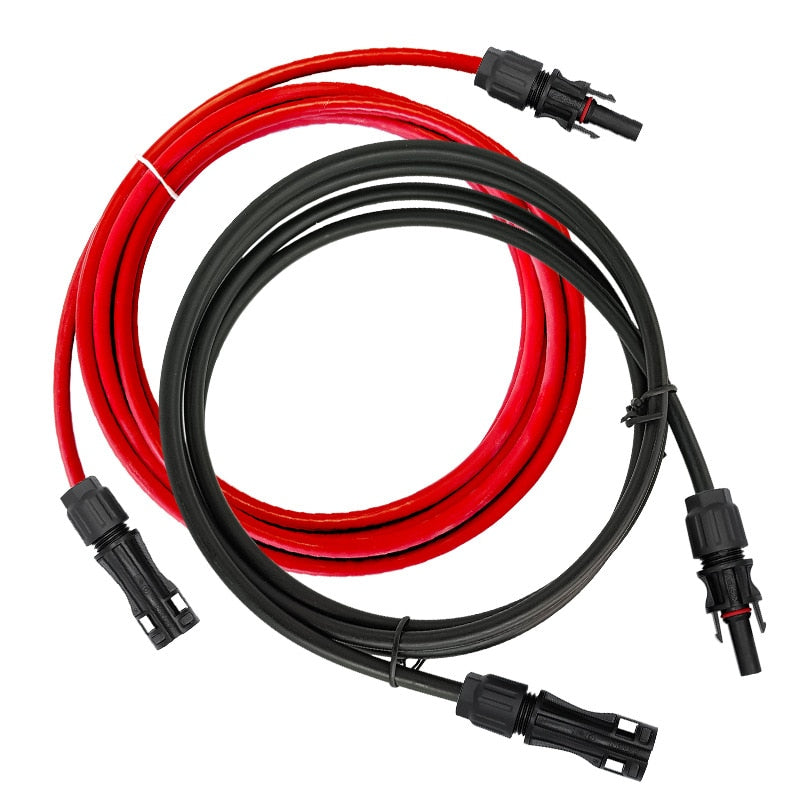 Câble d'extension solaire en cuivre noir et rouge avec connecteurs