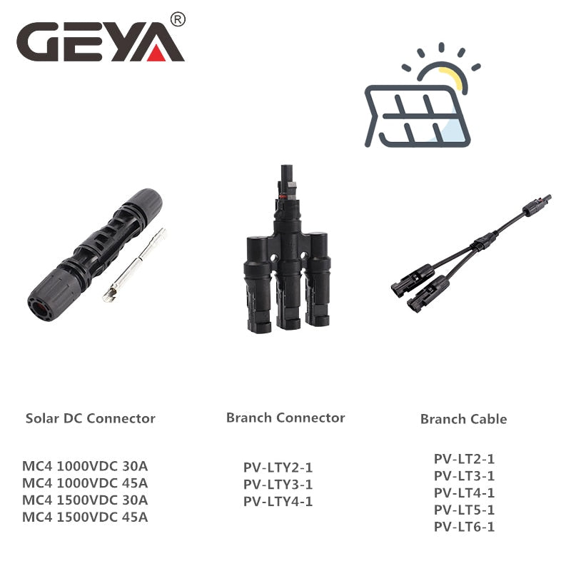 Male and female solar connectors from GEYA