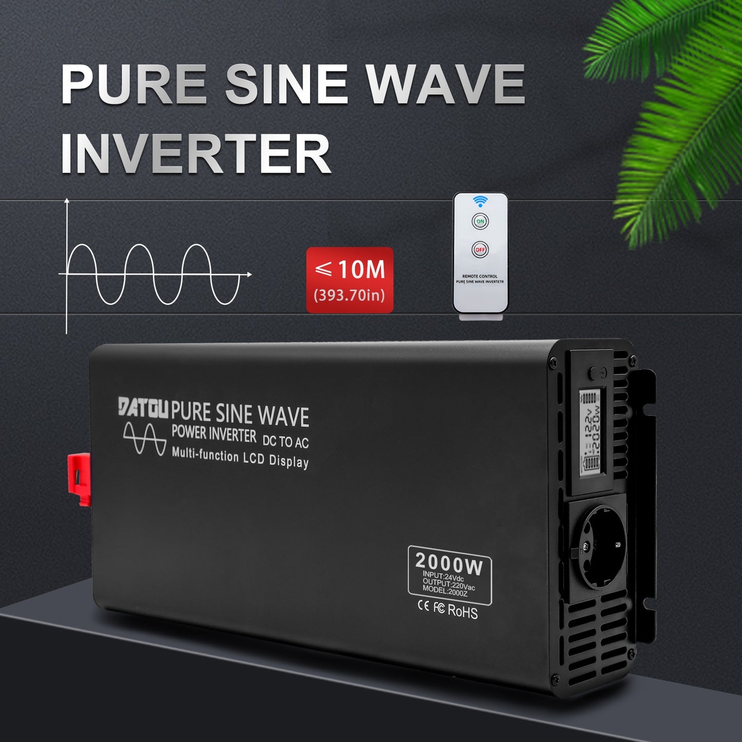 DATvissed BOSS Pure Sine Wave Solar Inverter for Vehicle - Power, DC 12V, 24V, 48V, 60V to AC 220V, 2000W 